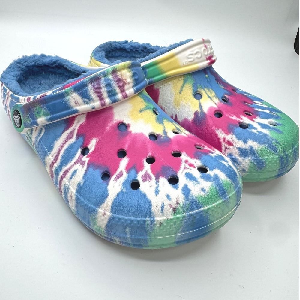 Crocs Lined Clogs Womens 9 Multi Color Tie Dye Faux Fur Slip On